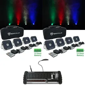 Rockville 8 PACK MINI RF1 V2 DJ Up Lights+Bag+RF Remote+Wireless DMX Controller