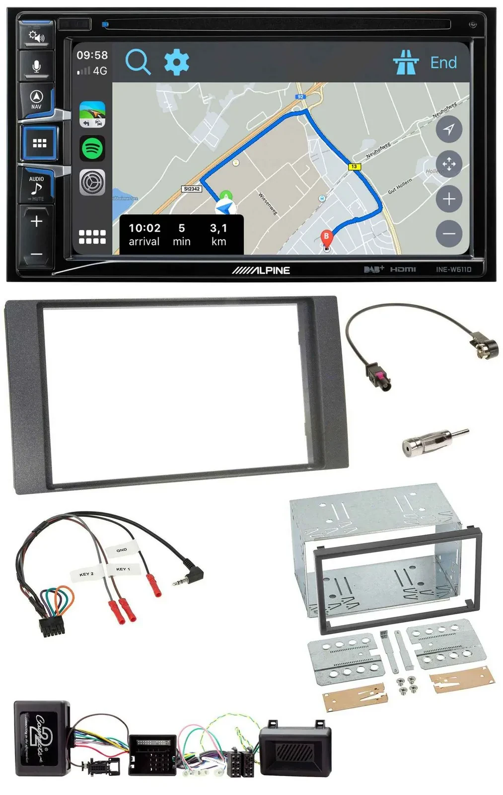 Alpine DAB TMC Bluetooth 2DIN USB Lenkrad Navigation für Ford Kuga 08-12 anthraz