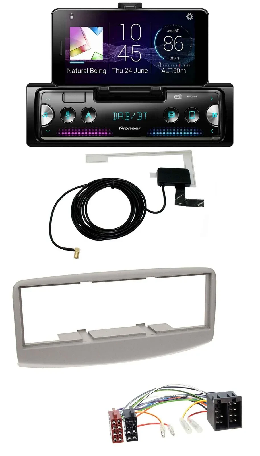 Автомагнитола Pioneer DAB, Bluetooth, MP3, USB для Fiat Multipla 186 (1999–2010), серый