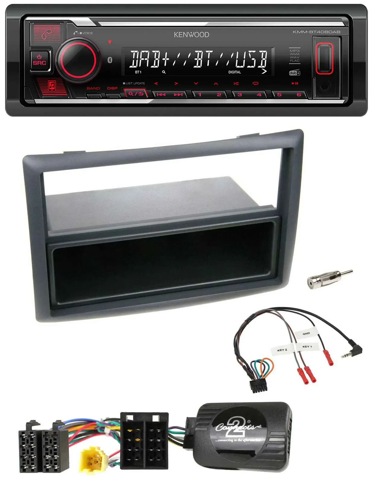 Kenwood Lenkrad Bluetooth USB DAB Autoradio für Renault Megane 2007-2008 schwarz