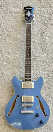 D'Angelico Excel Mini DC Semi-Hollow Body Elec Guitar, Slate Blue, DAEMDCTSLBSNS