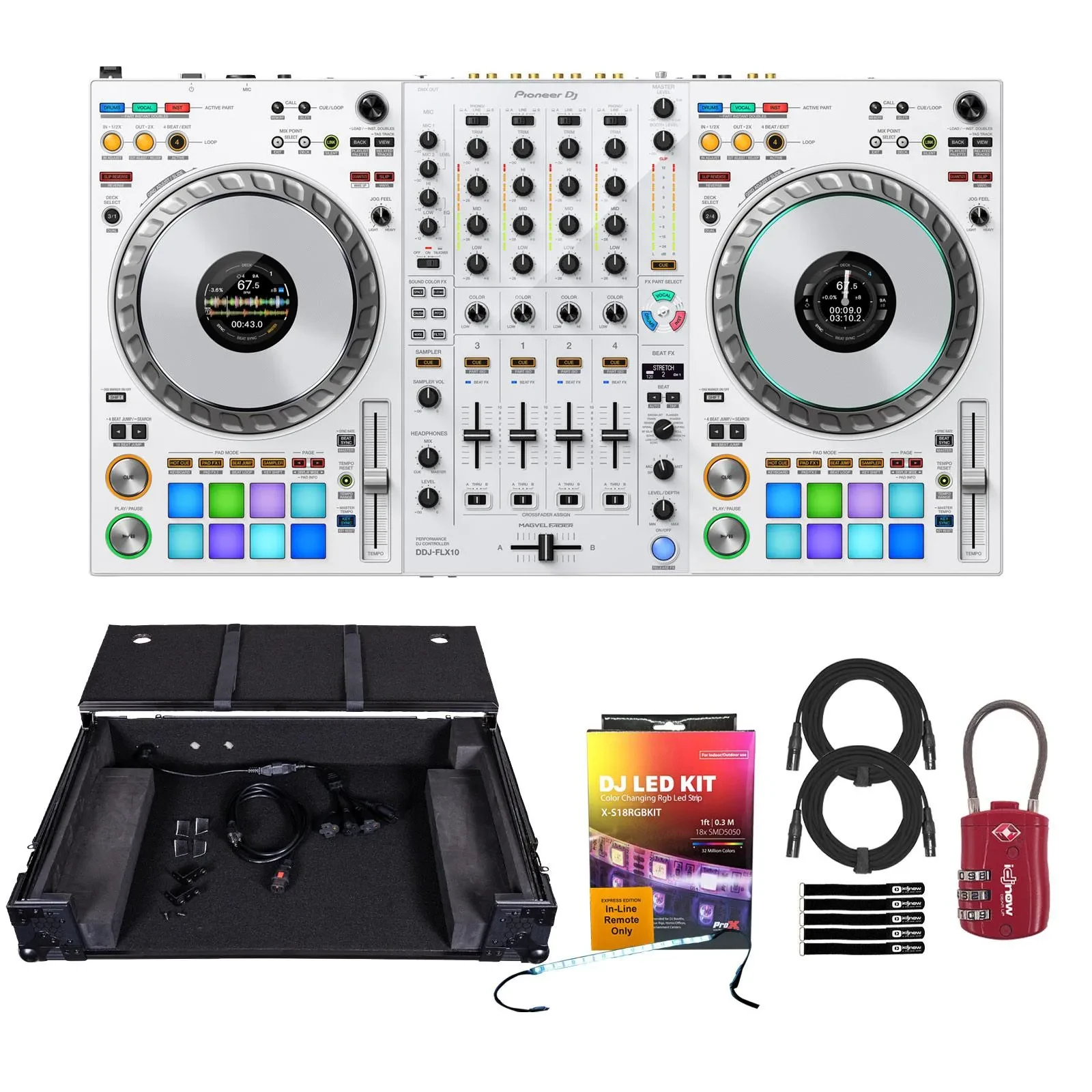 DJ-контроллер Pioneer DDJ-FLX10-W 4-канальный, белый с кейсом Headliner