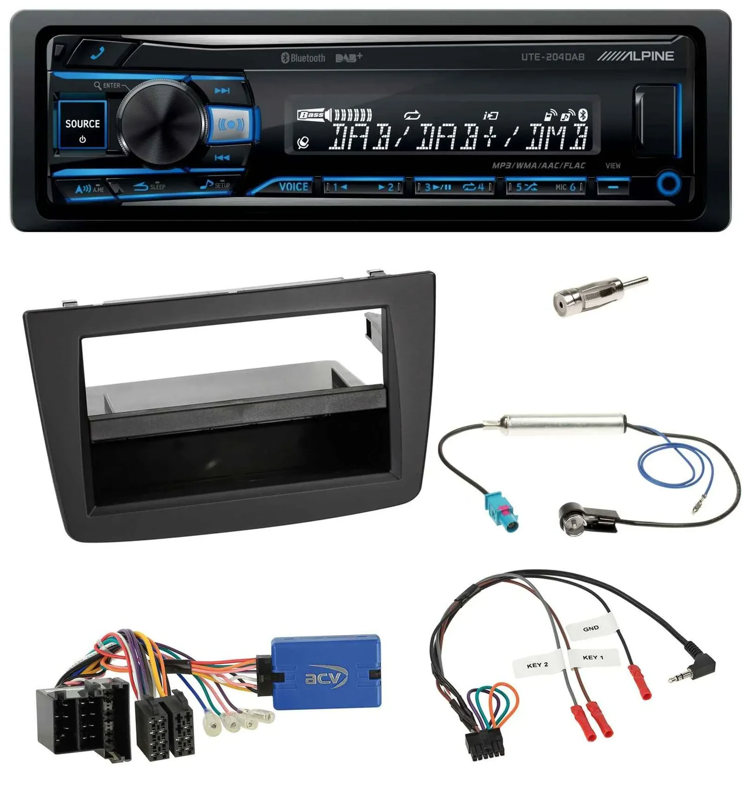 Alpine USB Bluetooth DAB Lenkrad Autoradio für Alfa Romeo Mito 13-18 955 ISO sch