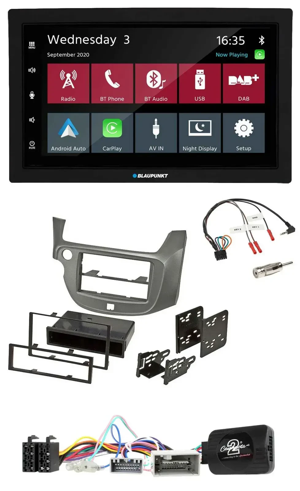Blaupunkt DAB Bluetooth USB Lenkrad 2DIN Autoradio für Honda Jazz ab 2014 silber