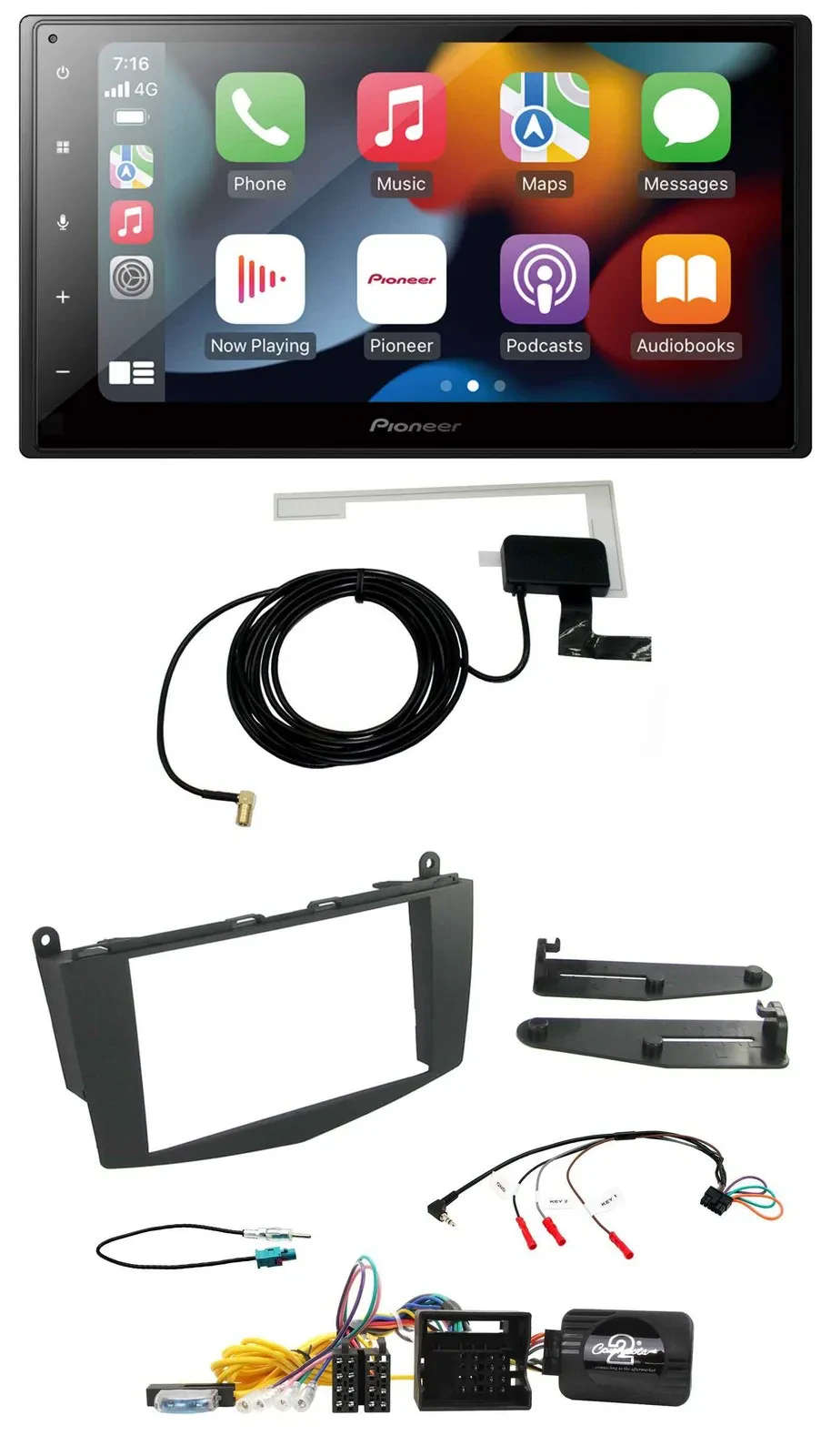 Автомагнитола Pioneer 2DIN, USB, Bluetooth, DAB, для Mercedes C‑Class 2007–2011 W20