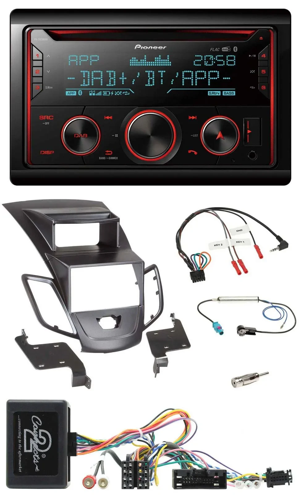 Pioneer 2DIN DAB Lenkrad Bluetooth USB CD Autoradio für Ford Fiesta 10-13 Displa