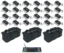 24 Rockville MINI RF1 RGBWA+UV DJ/Party Wash Lights+Wireless DMX Controller+Bags