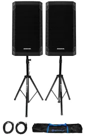 (2) Mackie Thrash15 v2 15" 1300w Powered DJ PA Speakers w/Bluetooth+Stands+Bag