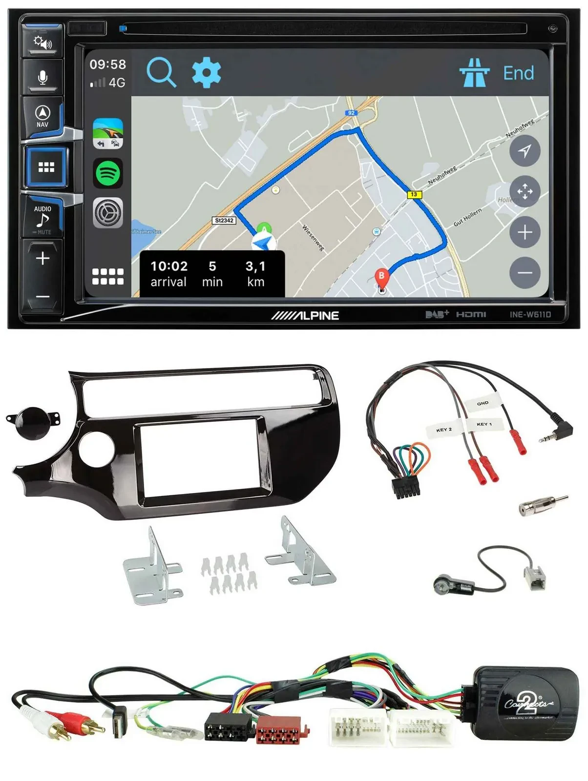 Автомагнитола для Kia Rio UB Alpine 2DIN, DAB, TMC, Bluetooth, USB, навигация, поддержка кнопок на руле