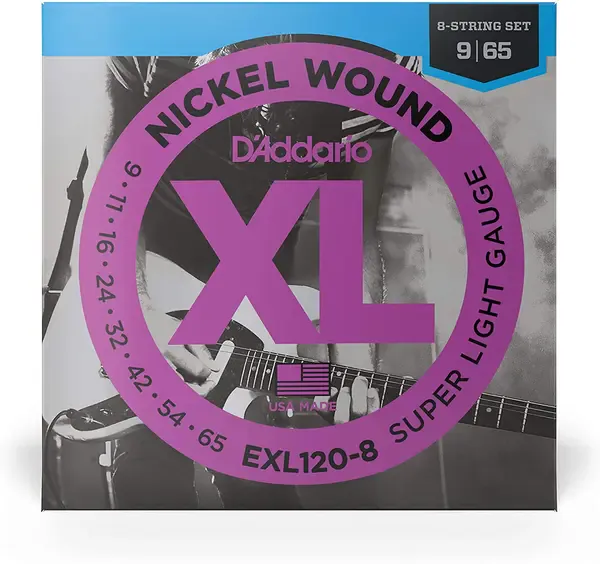 Струны для 8-струнной электрогитары D'Addario EXL120-8 Nickel Wound 9-65