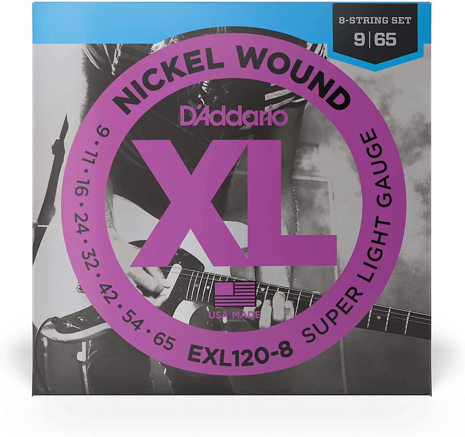 Струны для 8-струнной электрогитары D'Addario EXL120-8 Nickel Wound 9-65