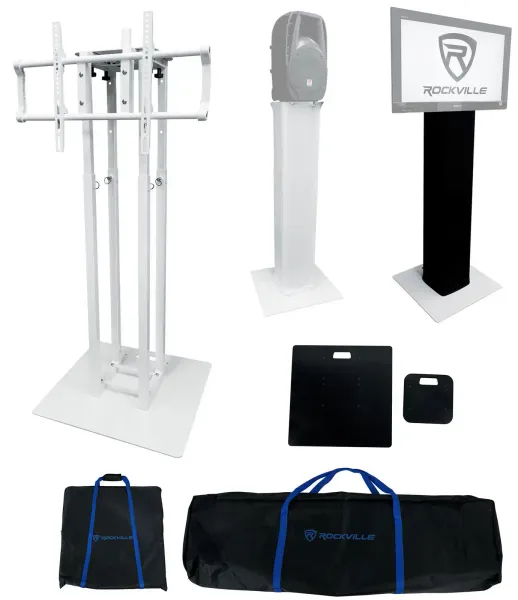 (1) Rockville RTP33-TV White/Black Totem DJ Speaker/Lighting Stand w/ TV Mount