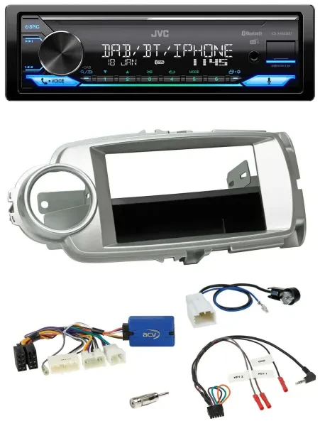 JVC Bluetooth DAB USB Lenkrad Autoradio für Toyota Yaris 2011-2014 silber 28-Pin