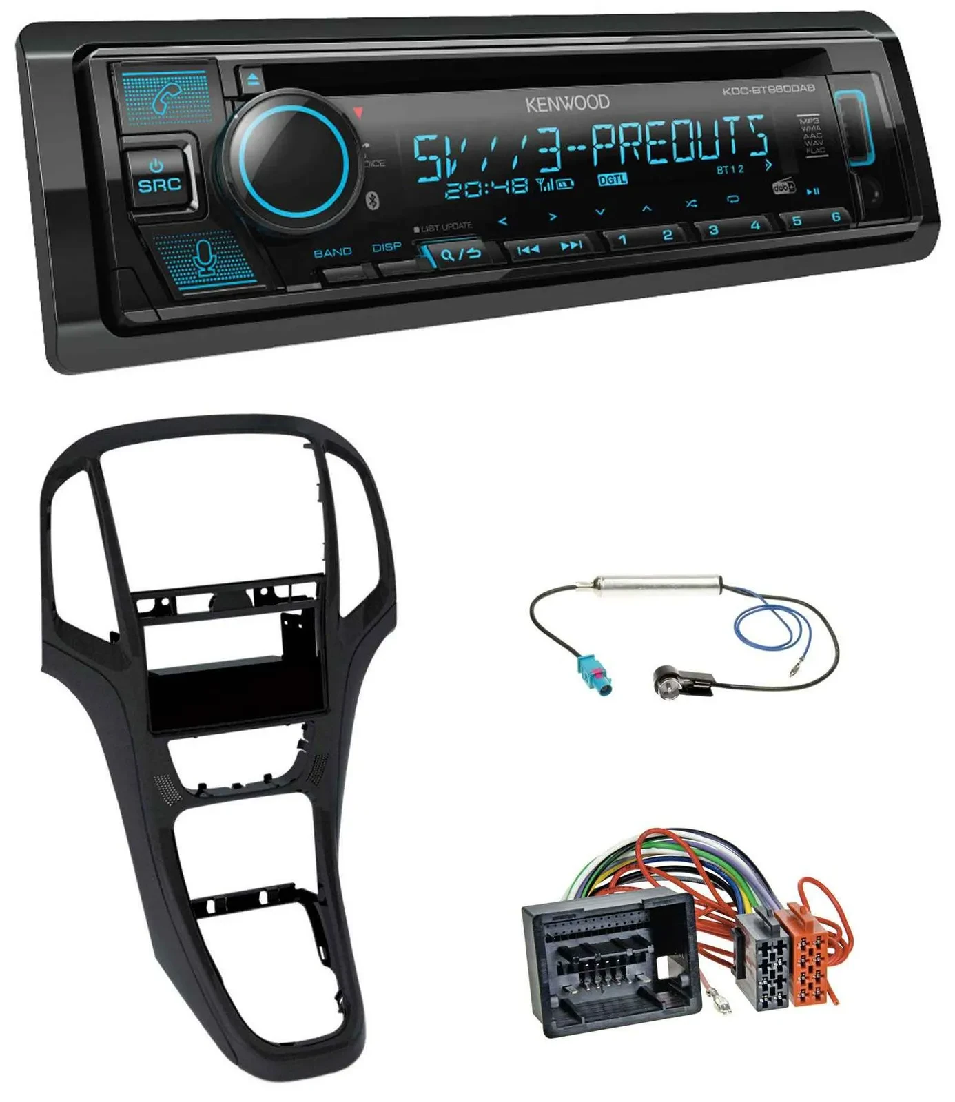 Kenwood Bluetooth USB CD MP3 DAB Autoradio für Opel Astra J ab 2009 Perl schwarz