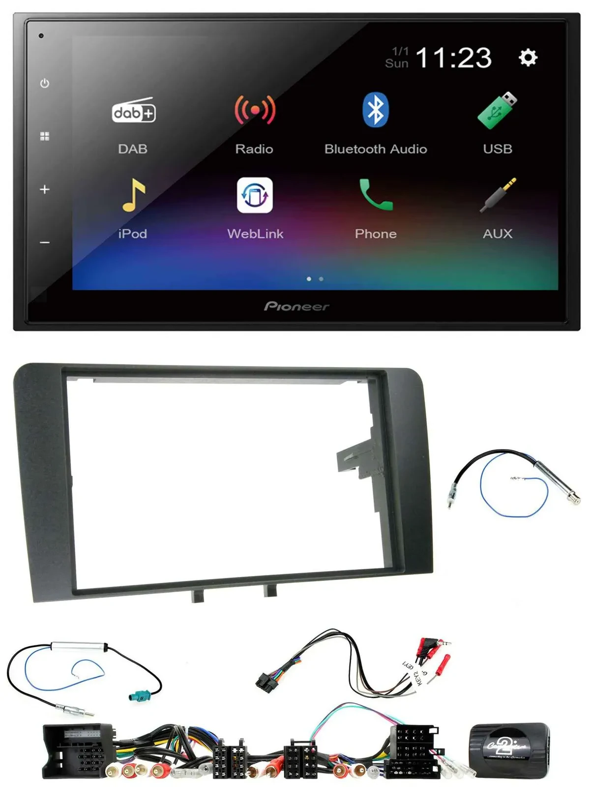 Автомагнитола для Audi A3 8P (2003–2012) Pioneer 2-DIN, Bluetooth, USB, DAB, поддержка кнопок на руле