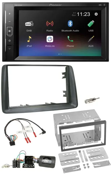 Pioneer DAB Lenkrad 2DIN Bluetooth USB Autoradio für Fiat Panda 2007-2012 grau