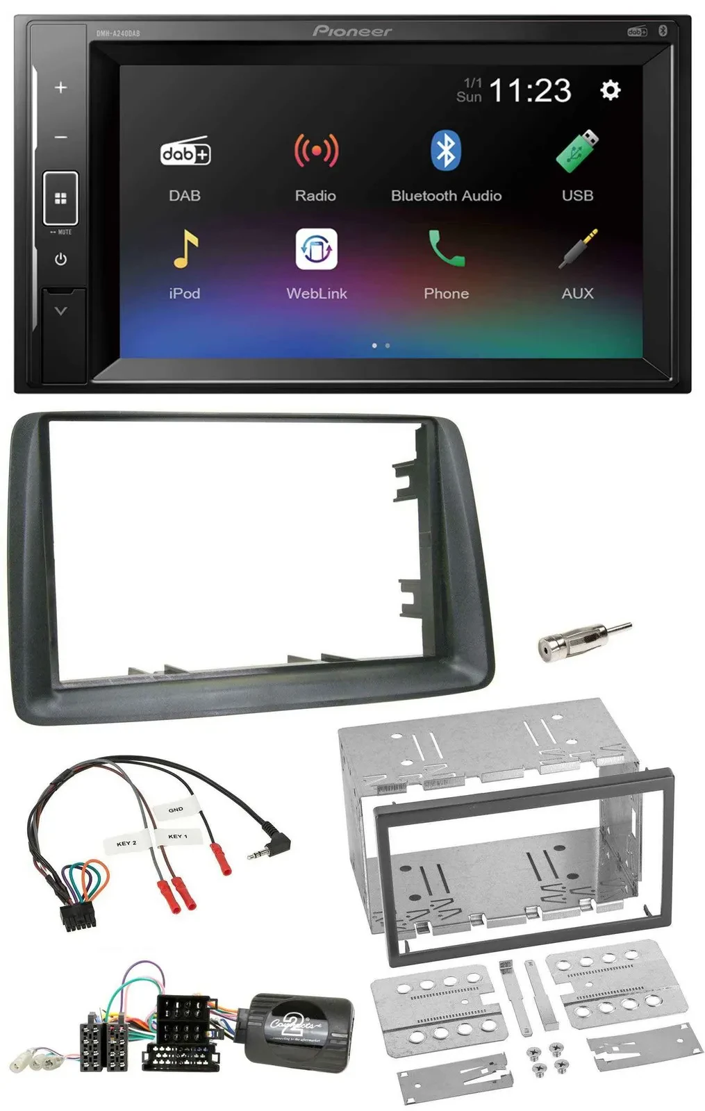 Автомагнитола Pioneer 2DIN DAB Bluetooth USB для Fiat Panda (2007–2012), серый