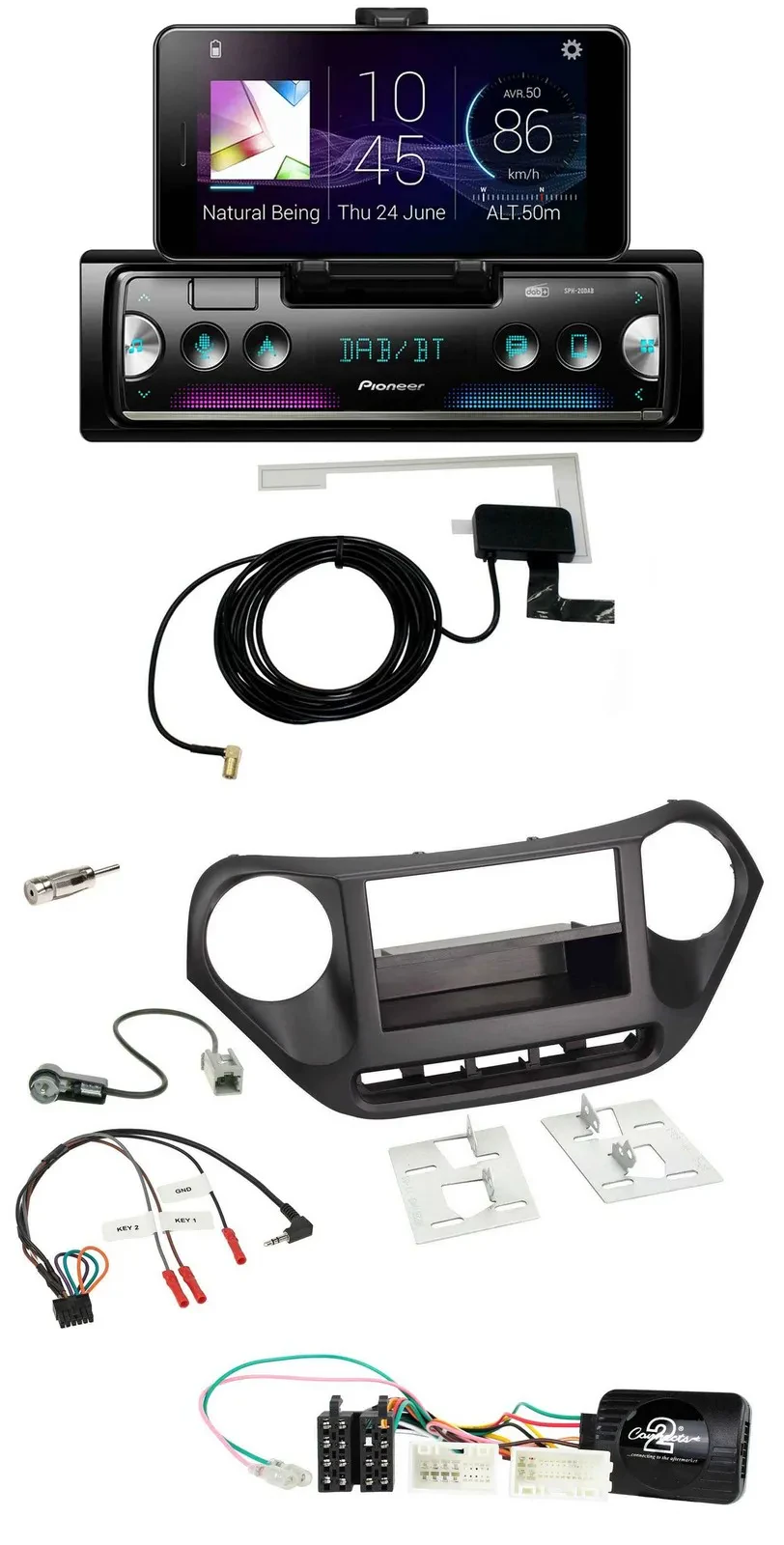 Автомагнитола Pioneer DAB, Bluetooth, USB для Hyundai i10 (с 2014), черная