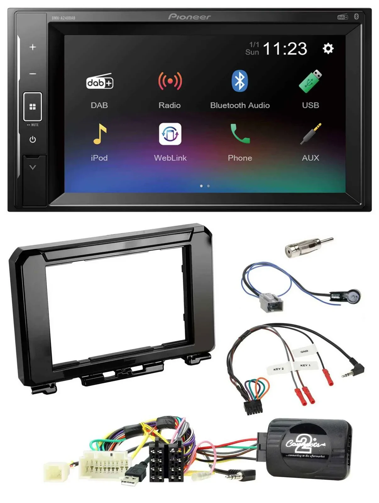 Автомагнитола для Suzuki Jimny GJ (с 2018) Pioneer 2DIN, DAB, Bluetooth, USB, поддержка кнопок на руле