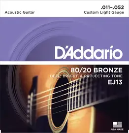 Струны для акустической гитары D'Addario EJ13 11-52, бронза