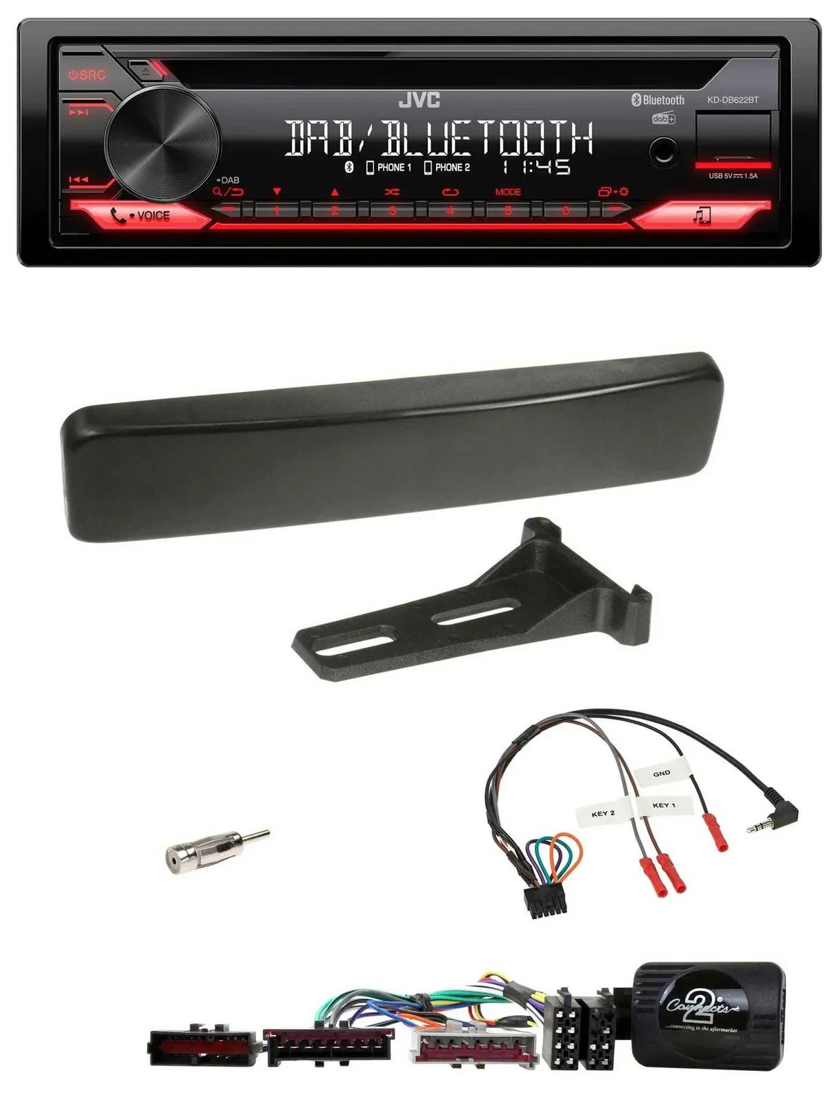 JVC CD DAB USB Bluetooth Lenkrad Autoradio für Ford Focus Mondeo schwarz