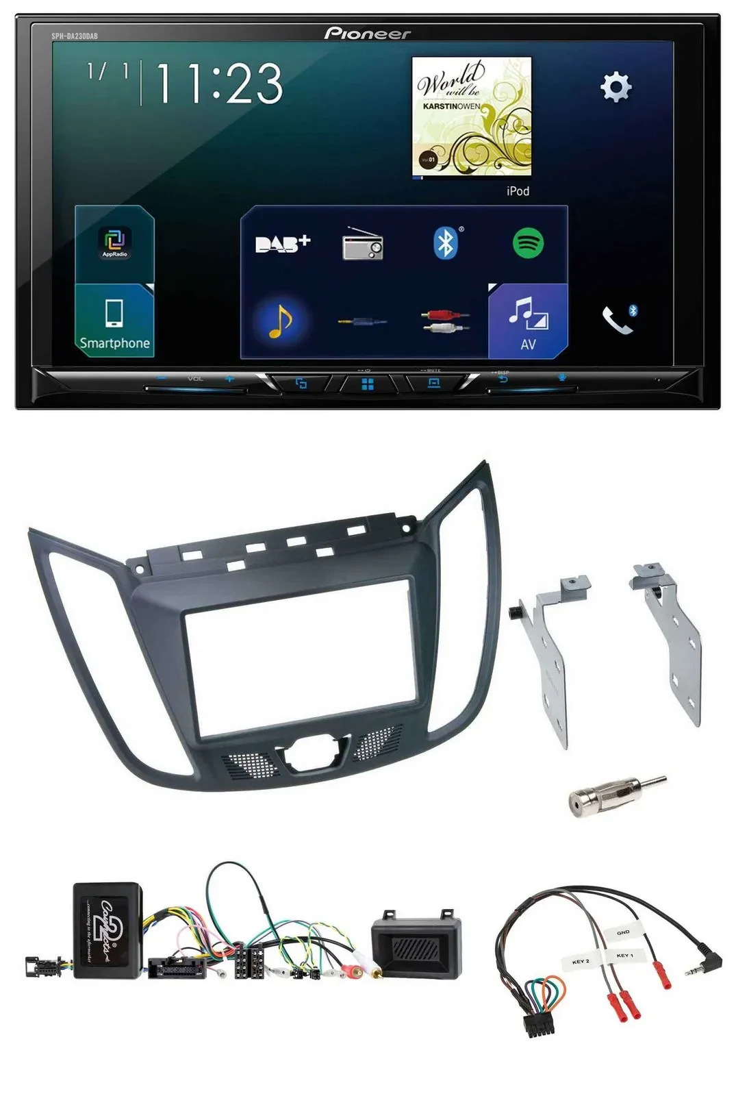 Pioneer Lenkrad Bluetooth USB 2DIN DAB Autoradio für Ford C-Max ab 2011 grau