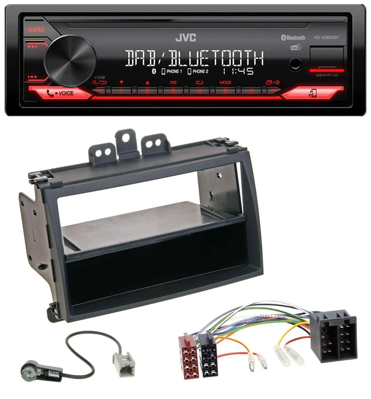 JVC Bluetooth USB DAB MP3 Autoradio für Hyundai i20 08-11 Rubber-Touch Ablagefac