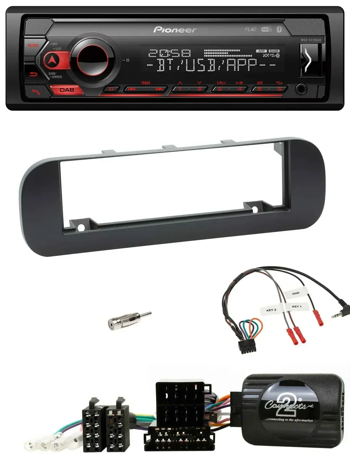 Pioneer Lenkrad USB DAB Bluetooth Autoradio für Fiat Panda 2012-2020 schwarz