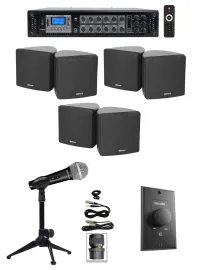 Rockville RCS350-6 Zone 70v Commercial Amplifier+6) Cube Speakers+Mic+Controller