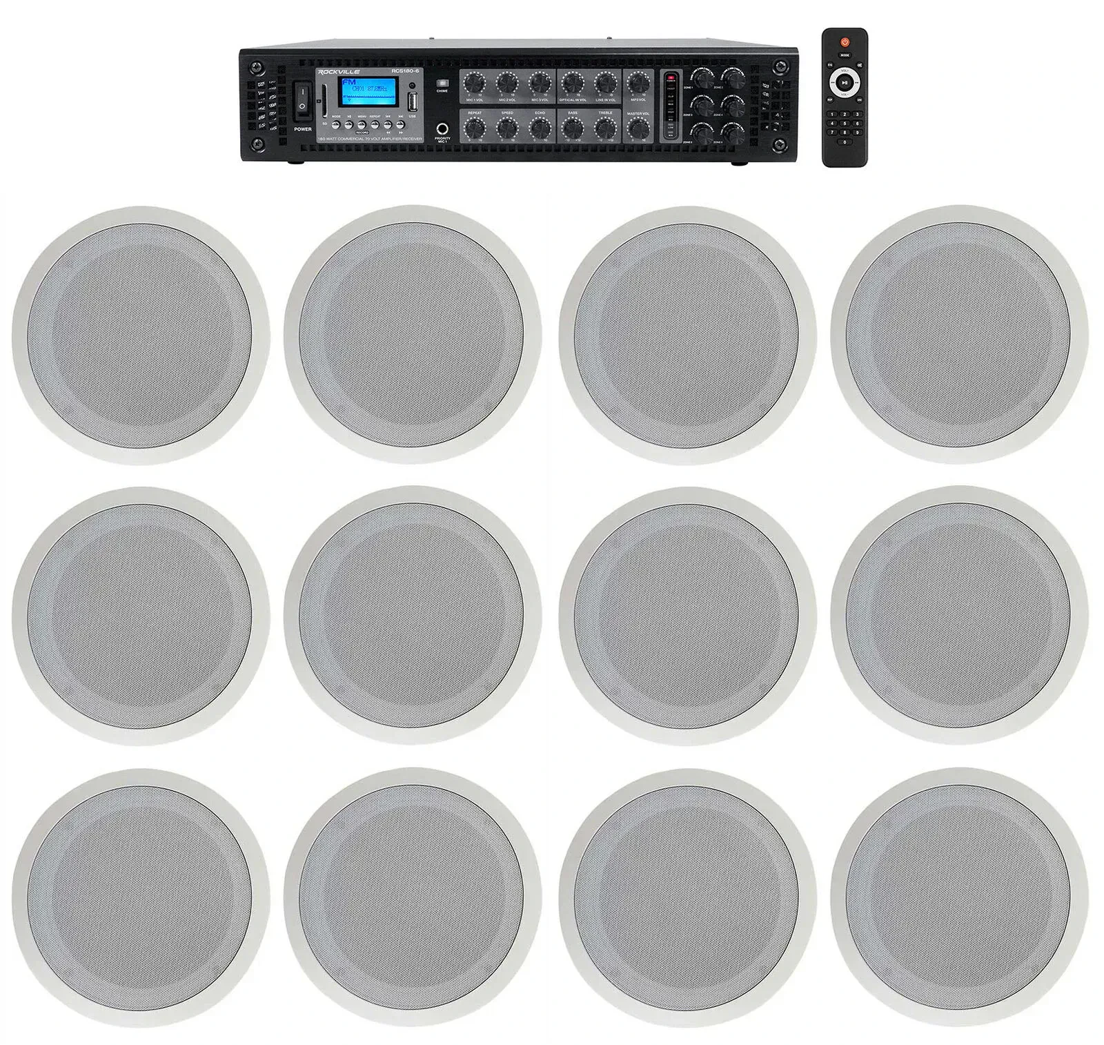 Потолочная акустика Rockville RCS180-6+(6) CC80T Wh HOTEL White с усилителем (12 штук)