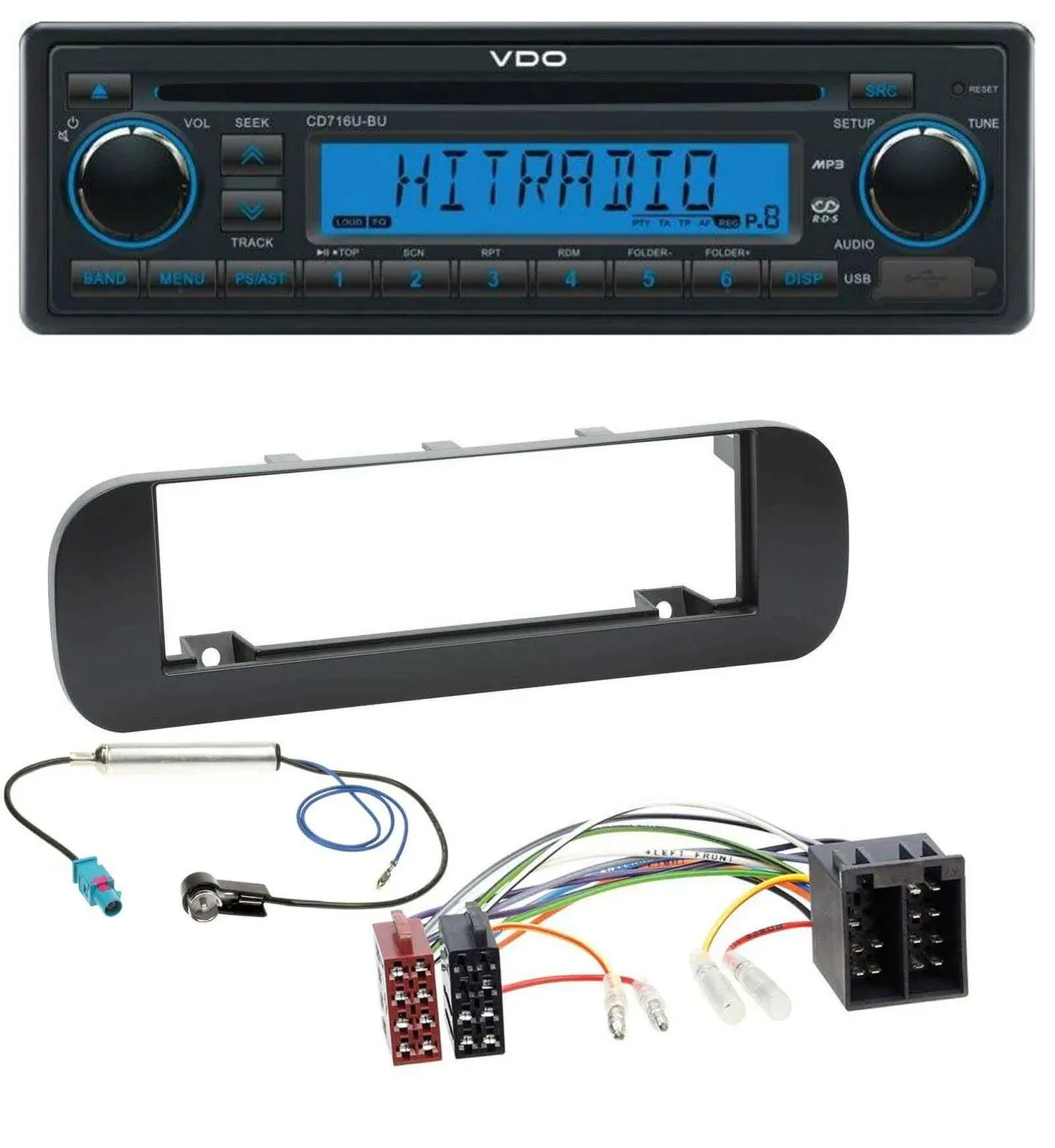 VDO AUX MP3 1DIN CD USB Autoradio für Fiat Panda (ab 2012) - schwarz