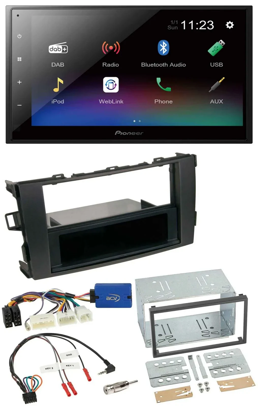 Pioneer USB Bluetooth DAB 2DIN Lenkrad Autoradio für Toyota Auris 2011-2012 schw