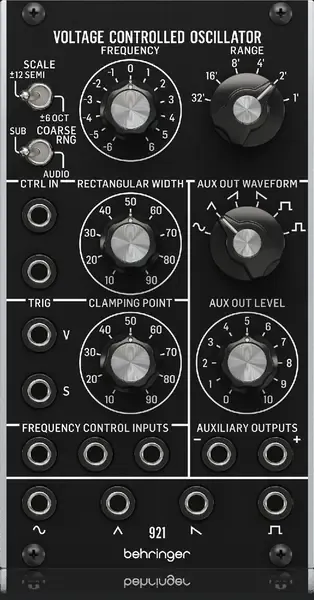 Модульный студийный синтезатор Behringer 921 VC VOLTAGE CONTROLLED OSCILLATOR с 6 формами волны, 4 выхода под разные формы волны, формат Eurora