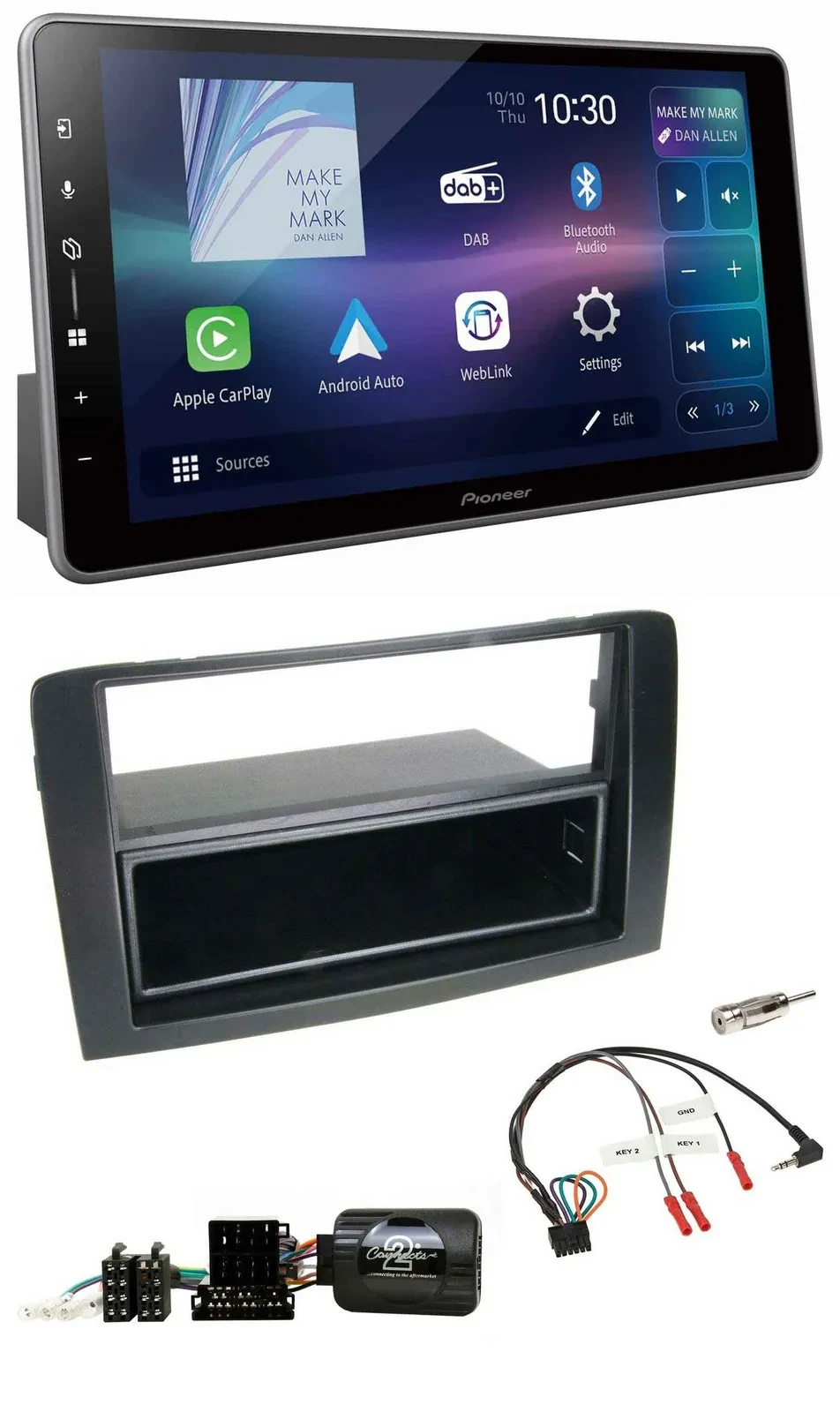 Pioneer Bluetooth USB DAB Lenkrad Autoradio für Fiat Idea 2006-2012 schwarz