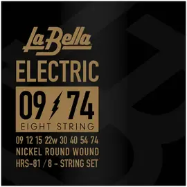 Струны для 8-струнной электрогитары La Bella HRS-81 Nickel Electric 9-74