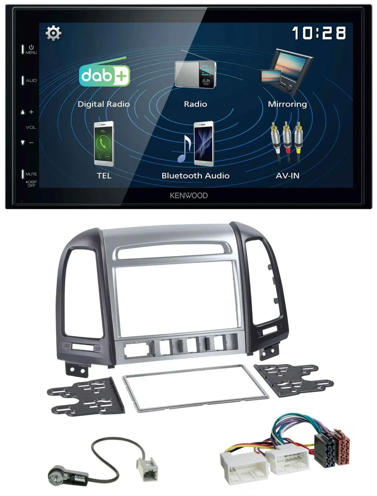 Kenwood 2DIN Bluetooth MP3 USB DAB Autoradio für Hyundai Santa Fe 4 Schalter ab