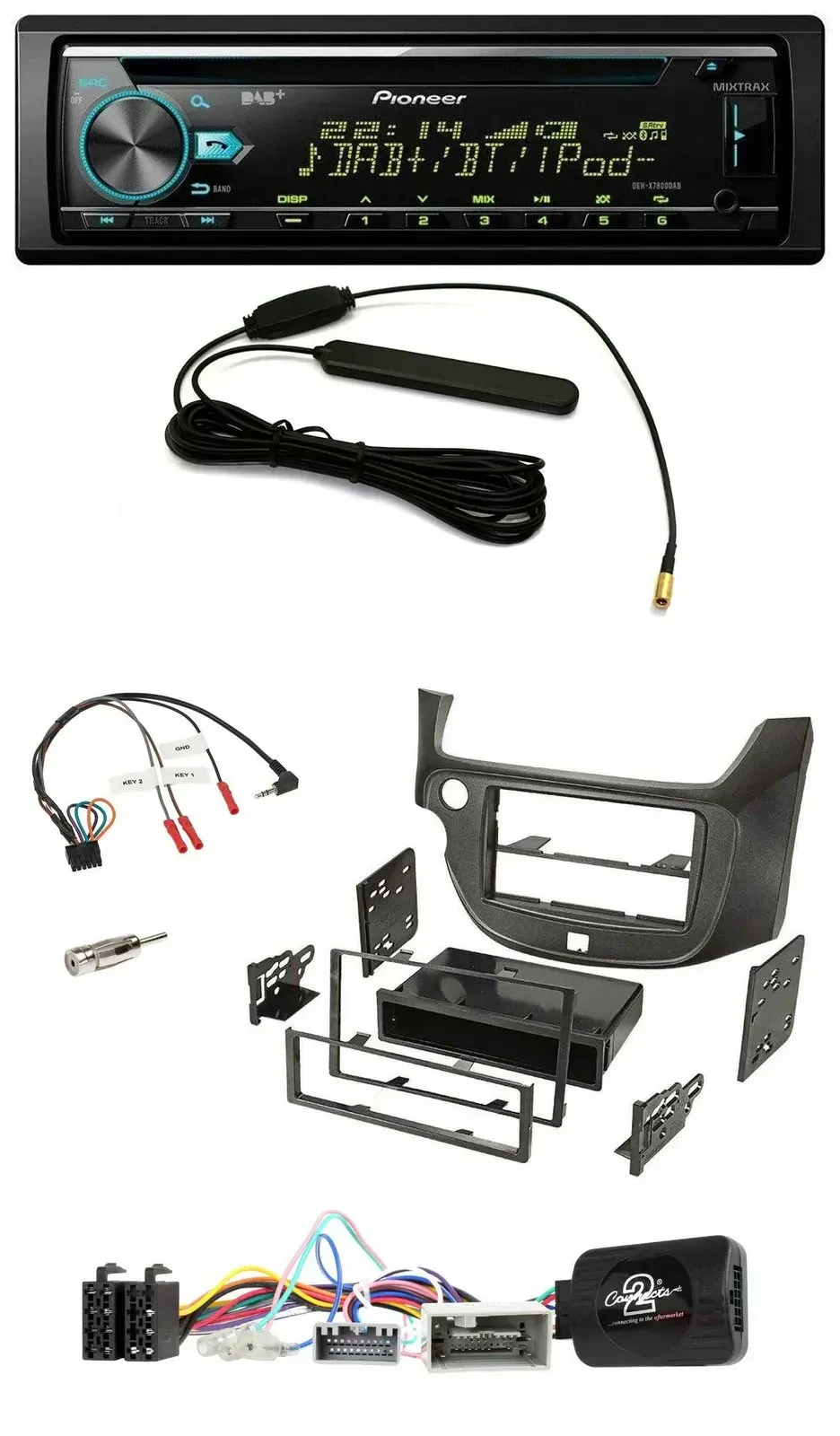 Автомагнитола для Honda Jazz (с 2014) Pioneer CD/MP3, DAB, USB, тёмно-серая, совместима с кнопками на руле