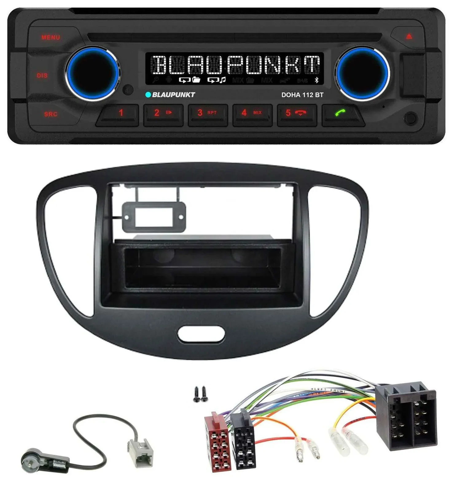 Автомобильная магнитола для Hyundai i10 (2008–2013) Blaupunkt CD/MP3, Bluetooth, USB, AUX, чёрная