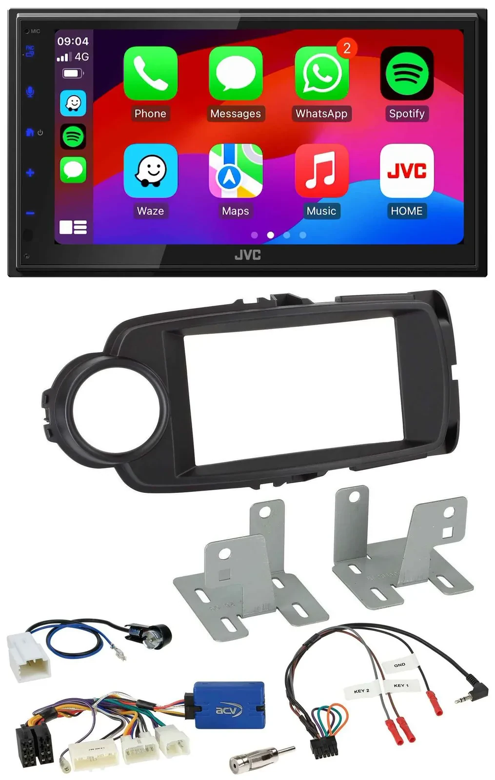 JVC Bluetooth 2DIN Lenkrad DAB USB Autoradio für Toyota Yaris ab 2014 schwarz 28