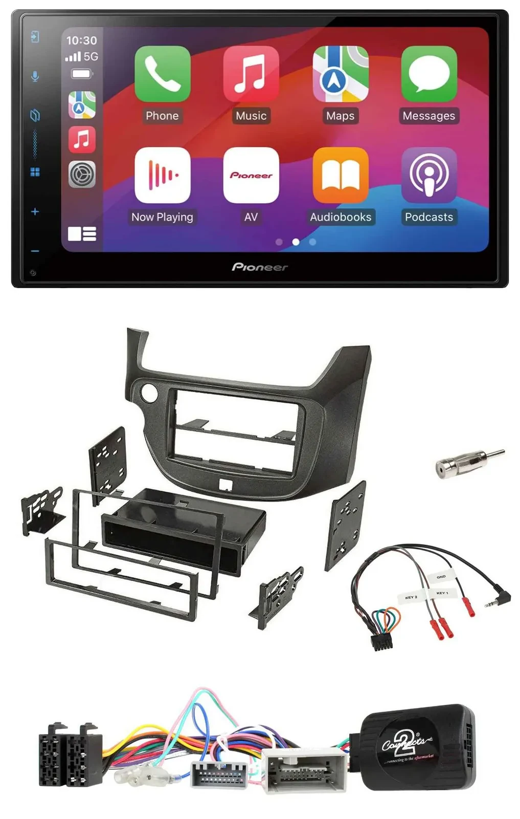 Pioneer DAB USB Lenkrad Bluetooth 2DIN Autoradio für Honda Jazz ab 14 dunkelgrau