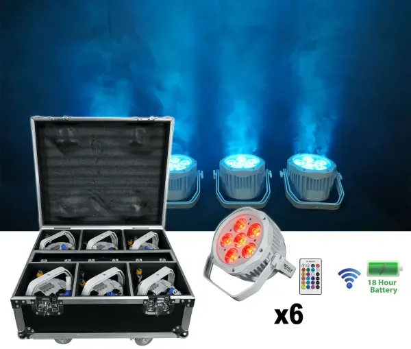 Rockville BEST PACK H2O WHITE (6) Water Resist Battery Wash Lights+Charging Case