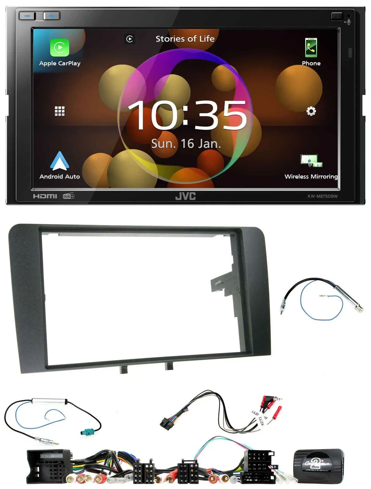 JVC DAB Lenkrad 2DIN Bluetooth USB Autoradio für Audi A3 8P 2003-2012 Aktivsyste