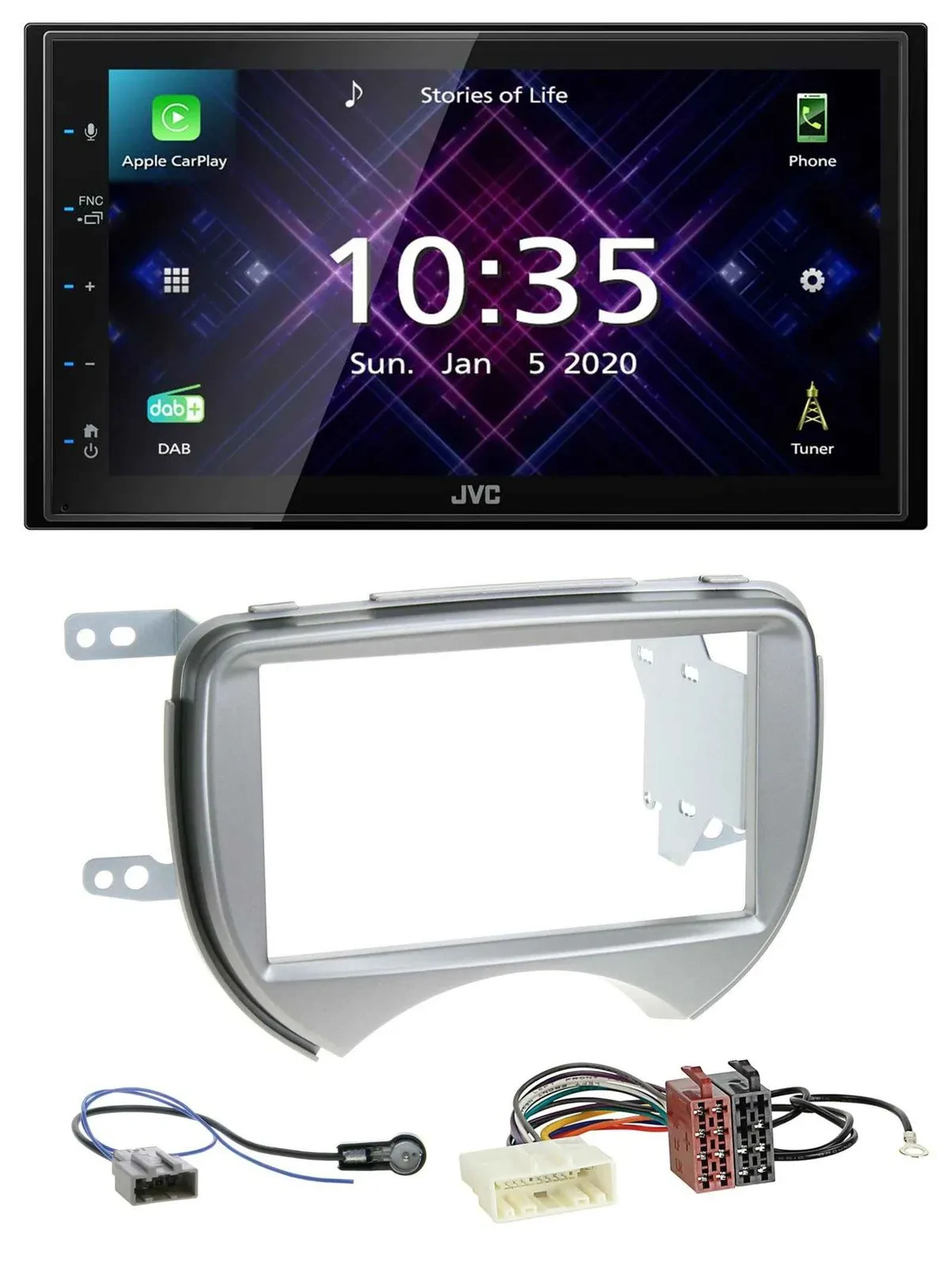 JVC DAB 2DIN MP3 Bluetooth USB Autoradio für Nissan Micra 2010-2013 silber