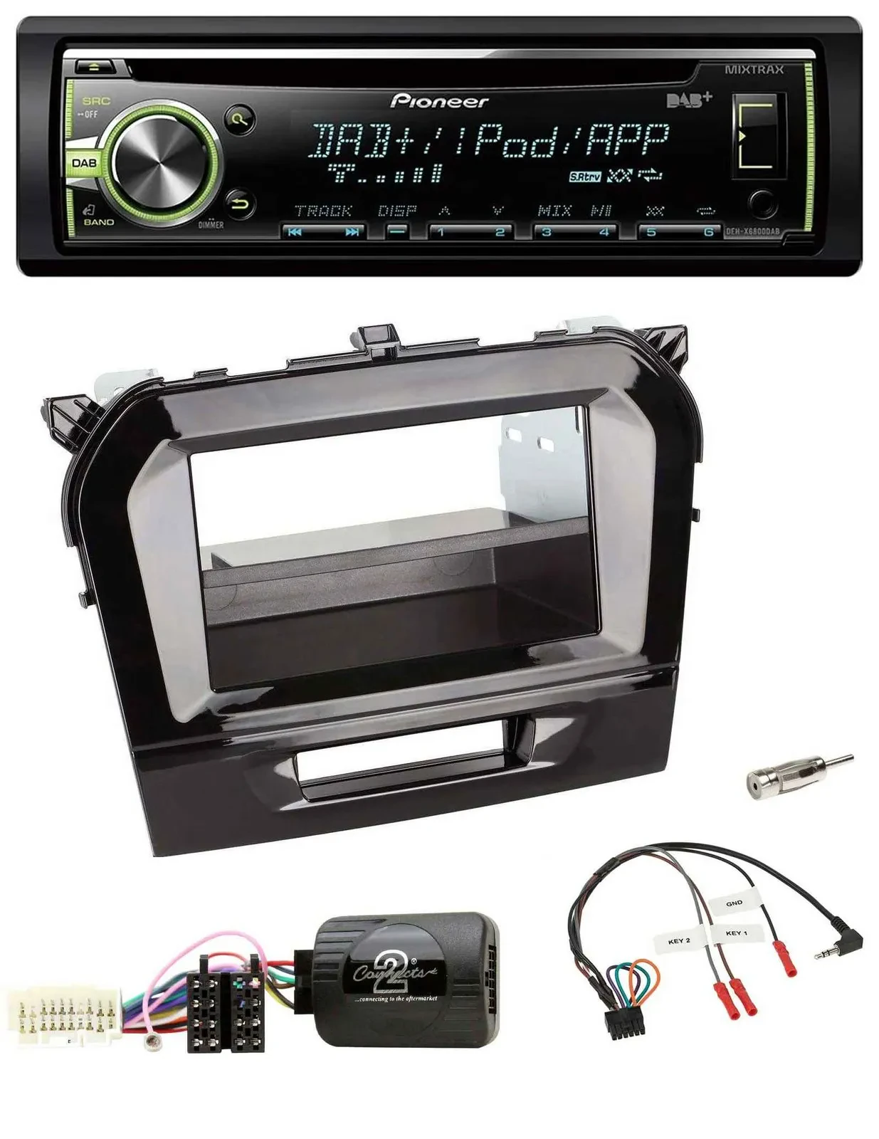 Автомагнитола Pioneer CD, DAB, USB, поддержка управления на руле для Suzuki Vitara (с 2015), черный глянец