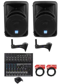 (2) Rockville RPG12BT 12" Bluetooth Wireless Link Speakers+Mounts For Restaurant