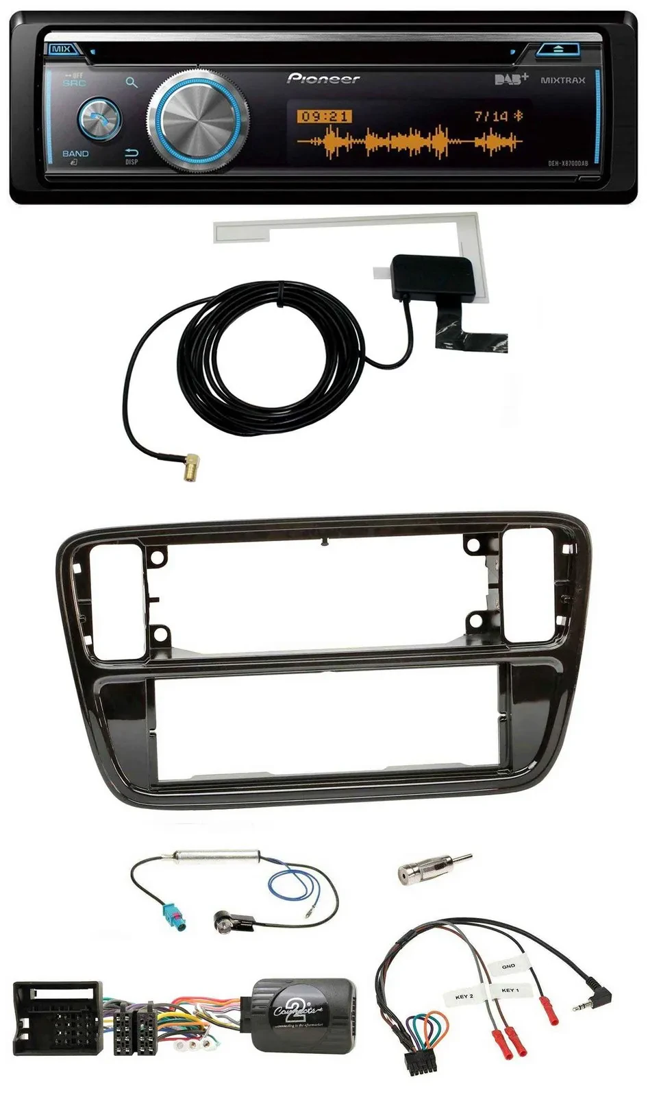 Pioneer Bluetooth DAB Lenkrad USB CD Autoradio für VW Up AA AAN 11-16 Klavierlac