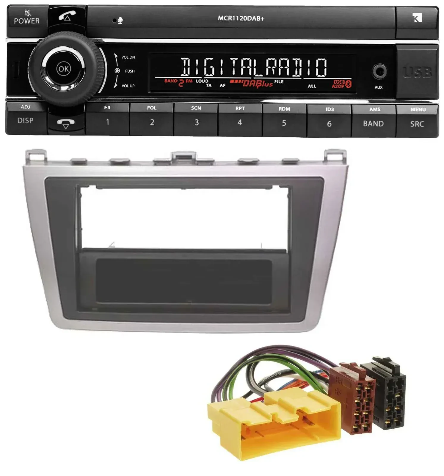 Kienzle Bluetooth MP3 USB DAB Autoradio für Mazda 6 (08-12) silber schwarz