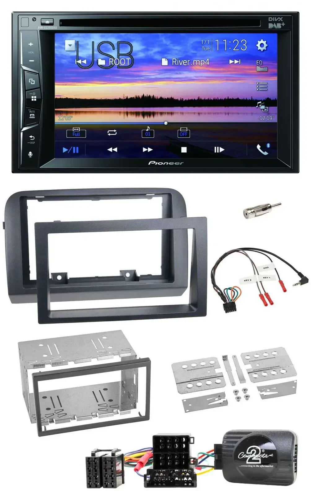 Автомагнитола Pioneer 2-DIN, Bluetooth, USB, DVD, DAB для Fiat Croma (2005–2010) с поддержкой управления с руля