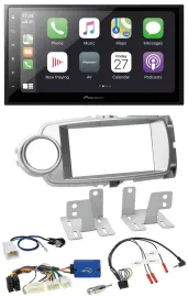 Автомагнитола Pioneer 2 DIN, Bluetooth, DAB, USB для Toyota Yaris 2011–2014, серебристая, поддержка управления на руле