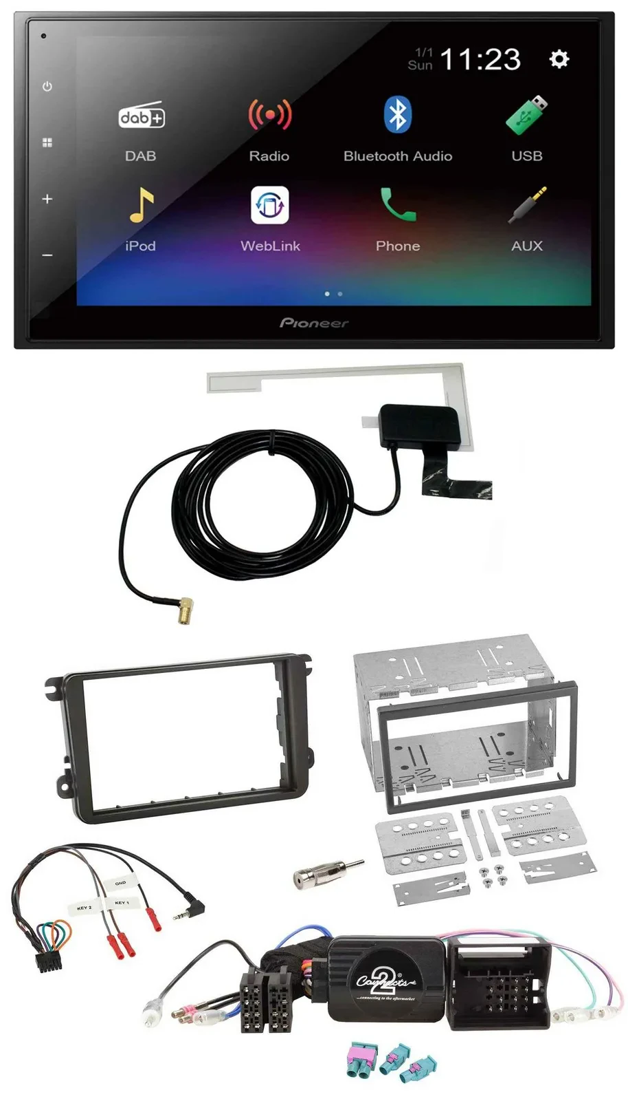 Pioneer DAB Lenkrad Bluetooth 2DIN USB Autoradio für VW Passat Polo Scirocco Sha